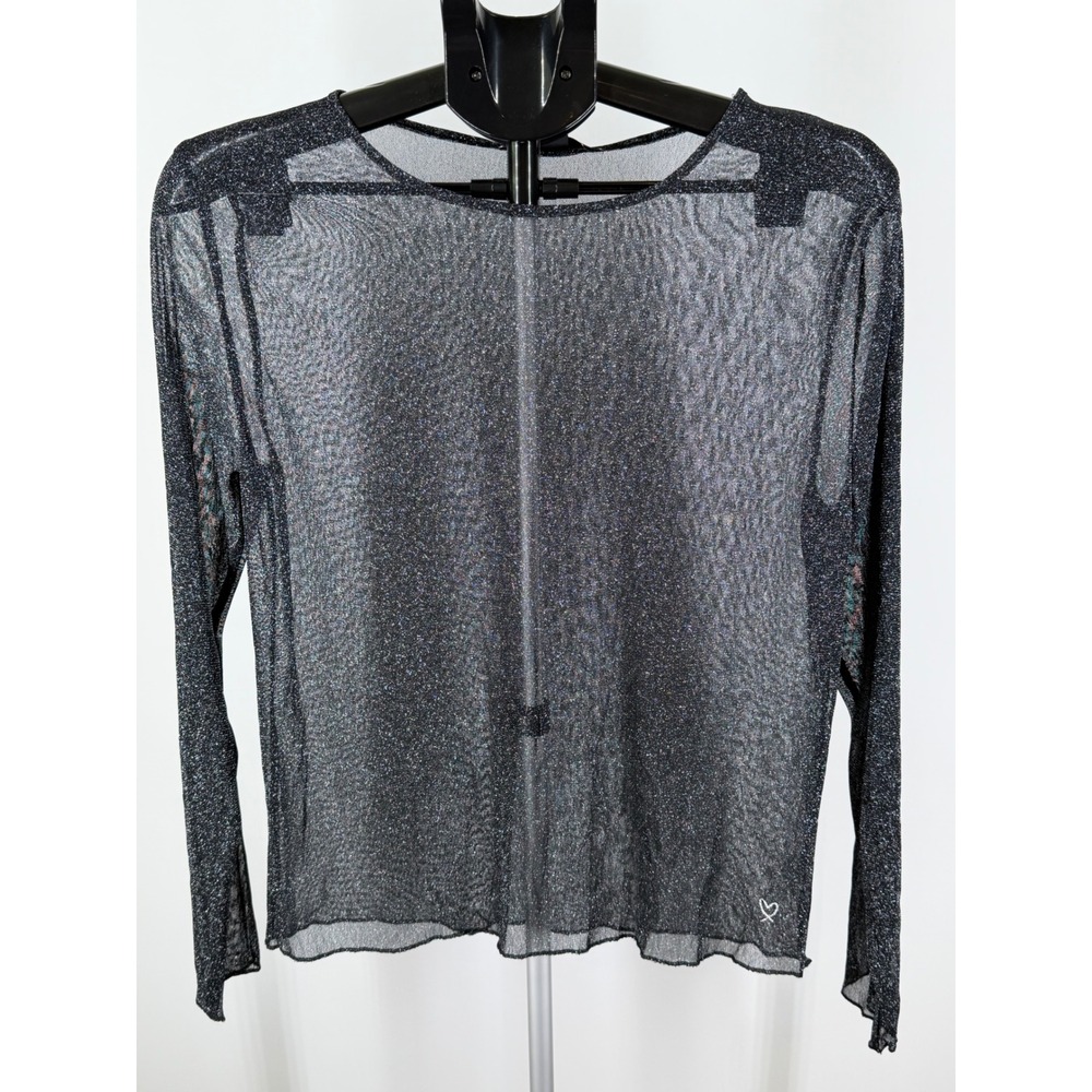 Victoria's Secret Black Metallic Mesh Long Sleeve Shimmer Top M/L NWT